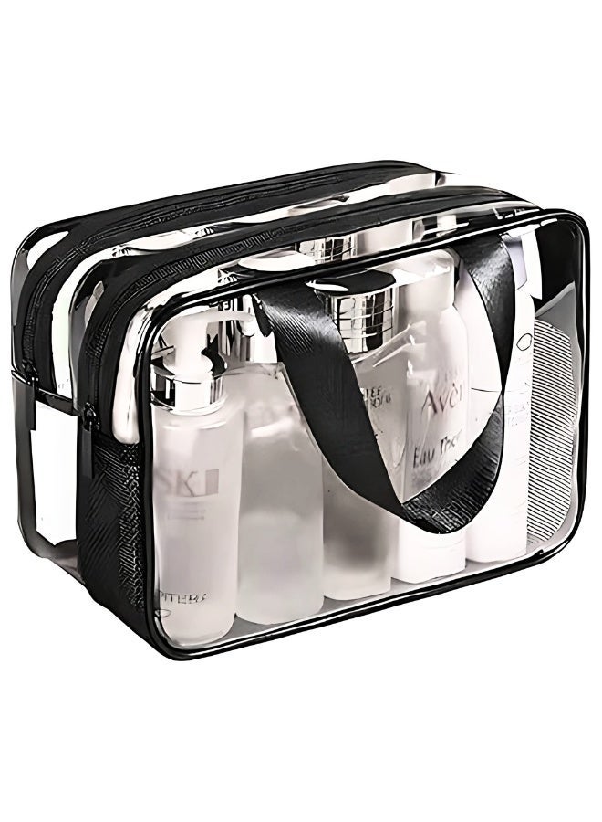 ترنز حقيبة مكياج شفافة كبيرة مع قسمين منفصلين لحفظ وتنظيم أدوات المكياج - Z02 - Image 1